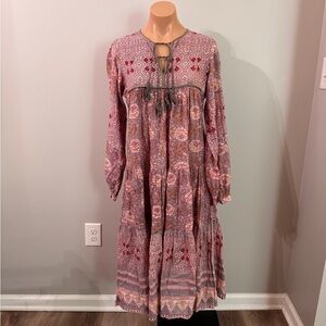 Matta Yamini Booj 100% Cotton Dress Small Purple Floral Bohemian Boho